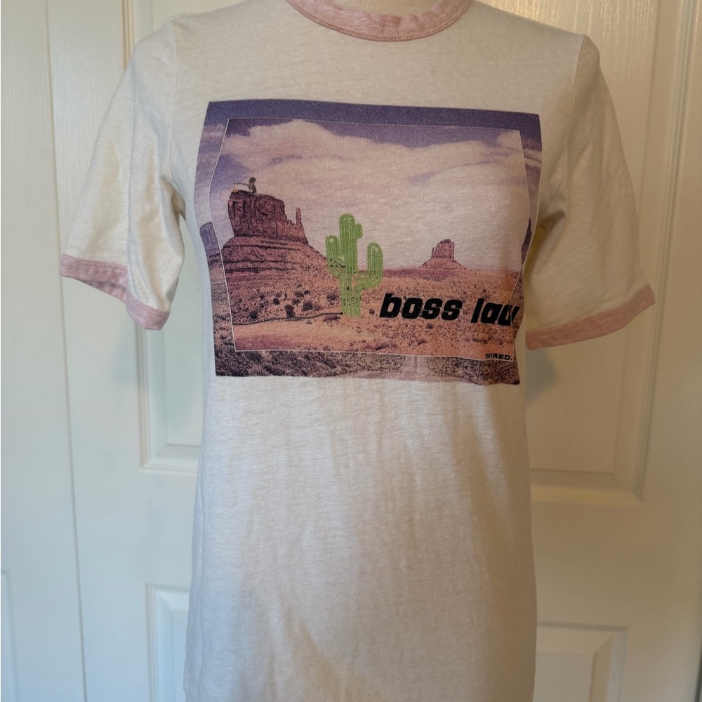Ganni Cream and Pink Graphic Tee